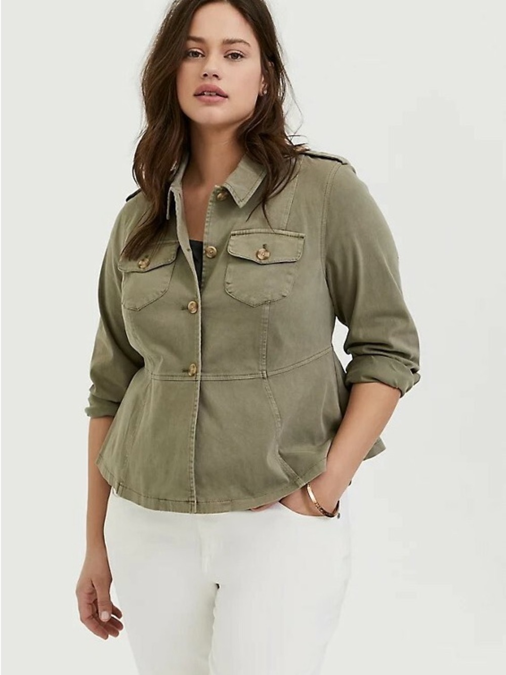 Torrid Olive Green Peplum Lightweight Utility Jacket Size 4X NWT